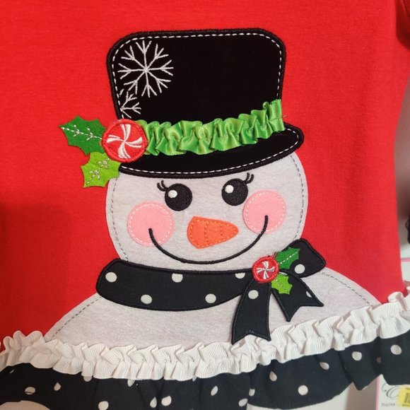 Rare Editions Girls 9M Snowman Christmas Red Top Long Sleeve Holiday NWT - Picture 2 of 7
